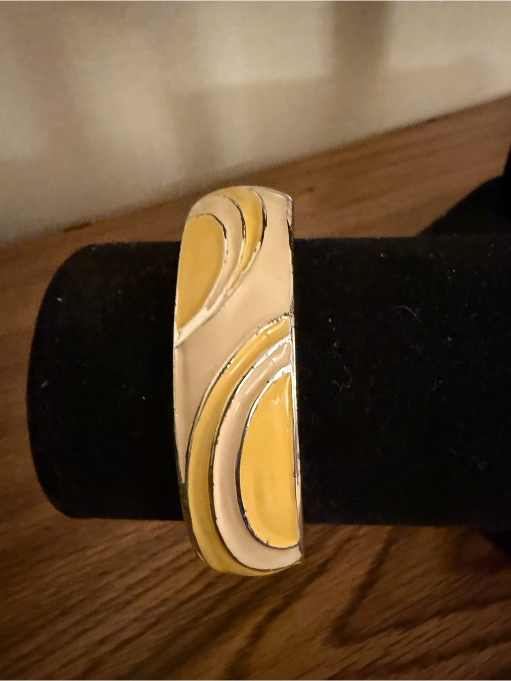 Yellow and Cream Enamel Bangle Bracelet